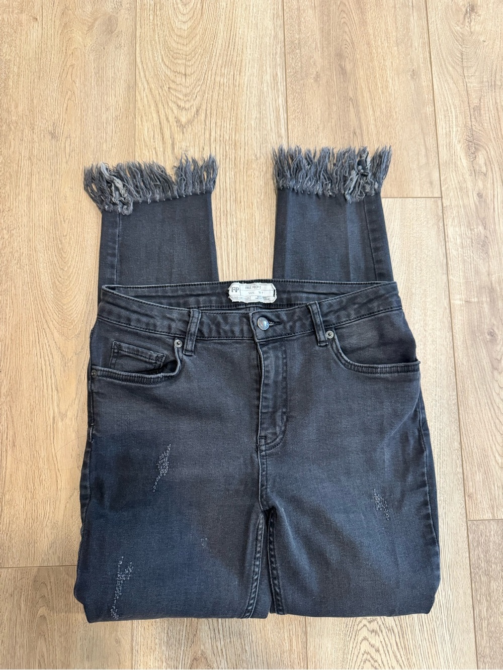 Free People Black Frayed Distressed Jeans